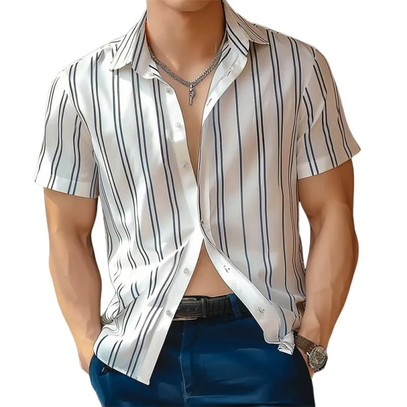 Men's Casual Striped Print Short Sleeve Shirt 37316122Y sold by Manly