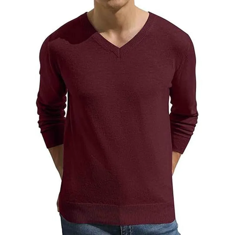Men's Solid Color V-neck Casual Knitted Pullover Sweater 64472071X sold by Manly product image thumbnail 2