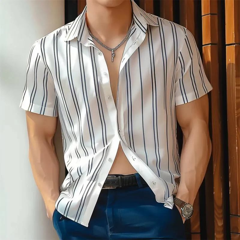 Men's Casual Striped Print Short Sleeve Shirt 37316122Y sold by Manly product image thumbnail 3