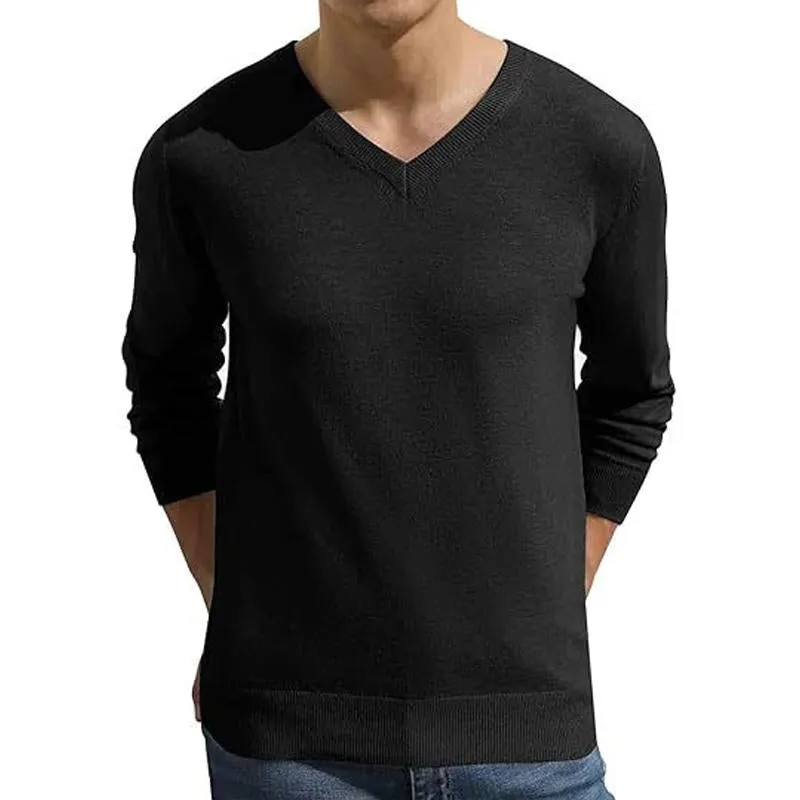Men's Solid Color V-neck Casual Knitted Pullover Sweater 64472071X sold by Manly product image thumbnail 3