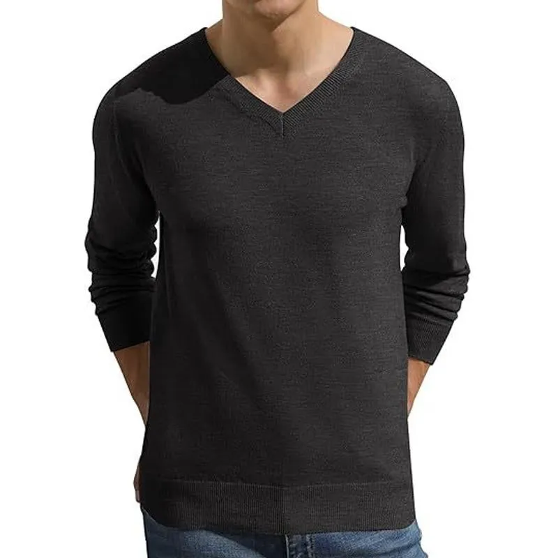 Men's Solid Color V-neck Casual Knitted Pullover Sweater 64472071X sold by Manly product image thumbnail 4