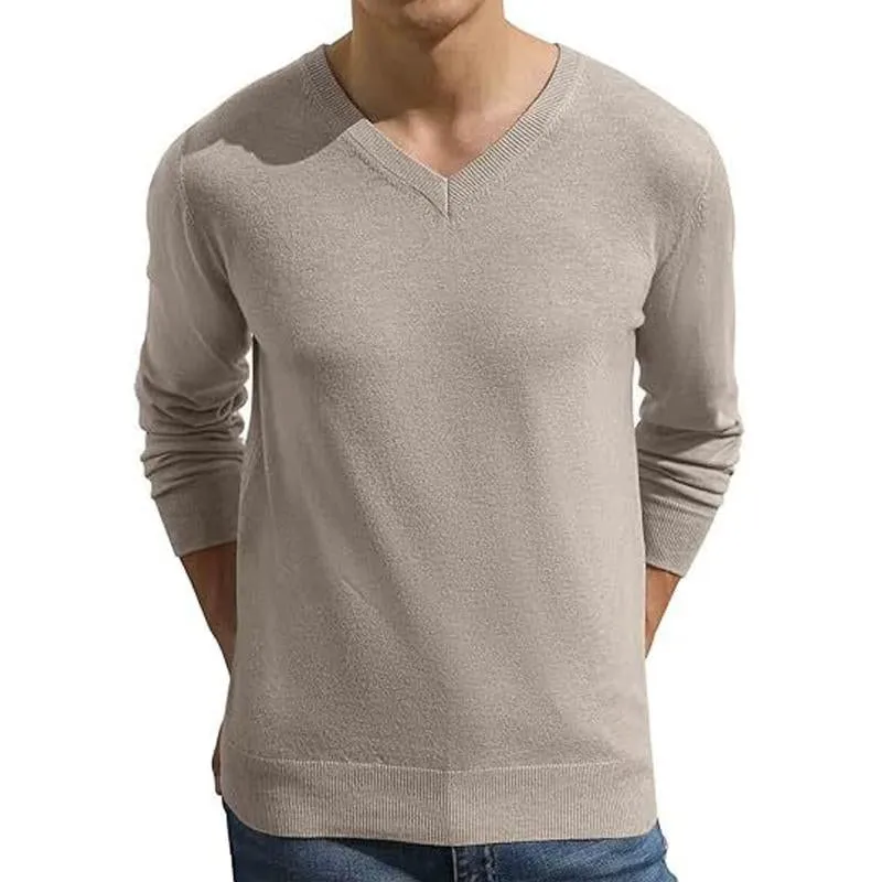 Men's Solid Color V-neck Casual Knitted Pullover Sweater 64472071X sold by Manly