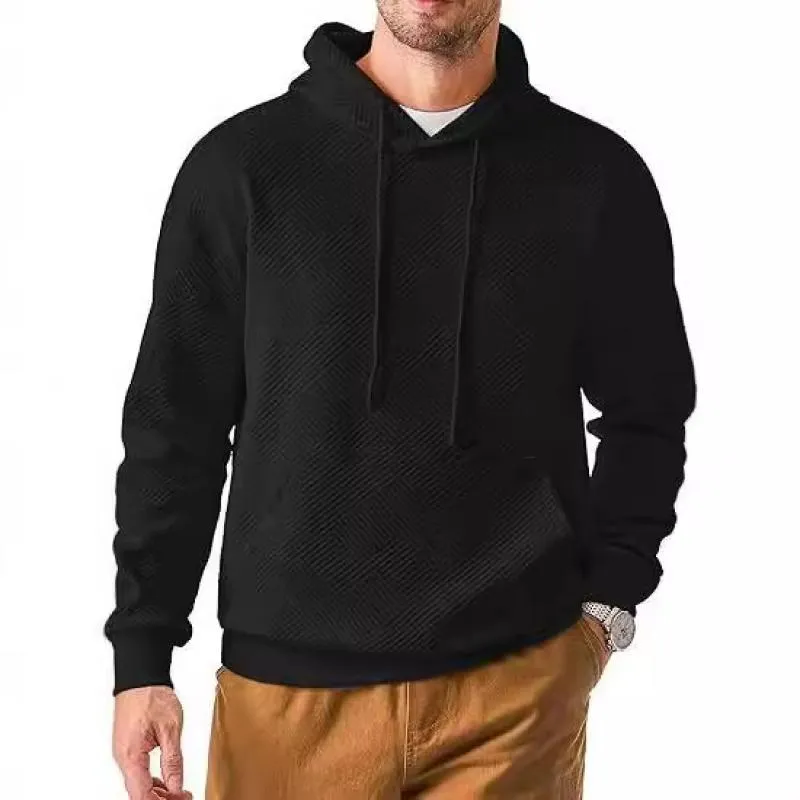 Men's Solid Color Textured Long Sleeve Casual Hoodie 97700541Z sold by Manly product image thumbnail 4