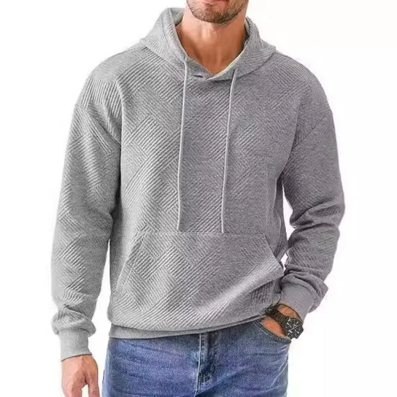 Men's Solid Color Textured Long Sleeve Casual Hoodie 97700541Z sold by Manly