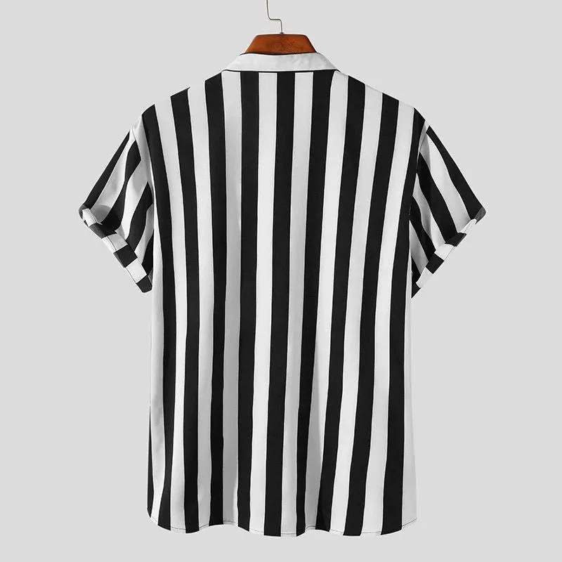 Men's Stand Collar Striped Short Sleeve Shirt 98229943Z sold by Manly product image thumbnail 5