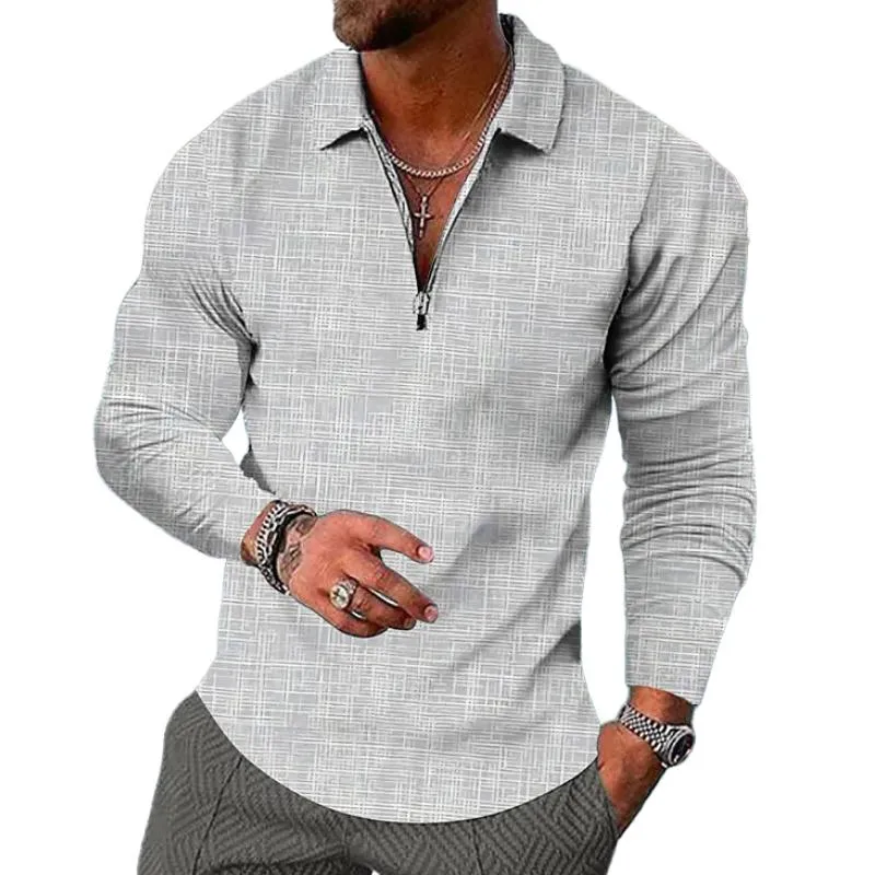 Men's Retro Casual Print Long Sleeve Polo Shirt 64751146TO sold by Manly