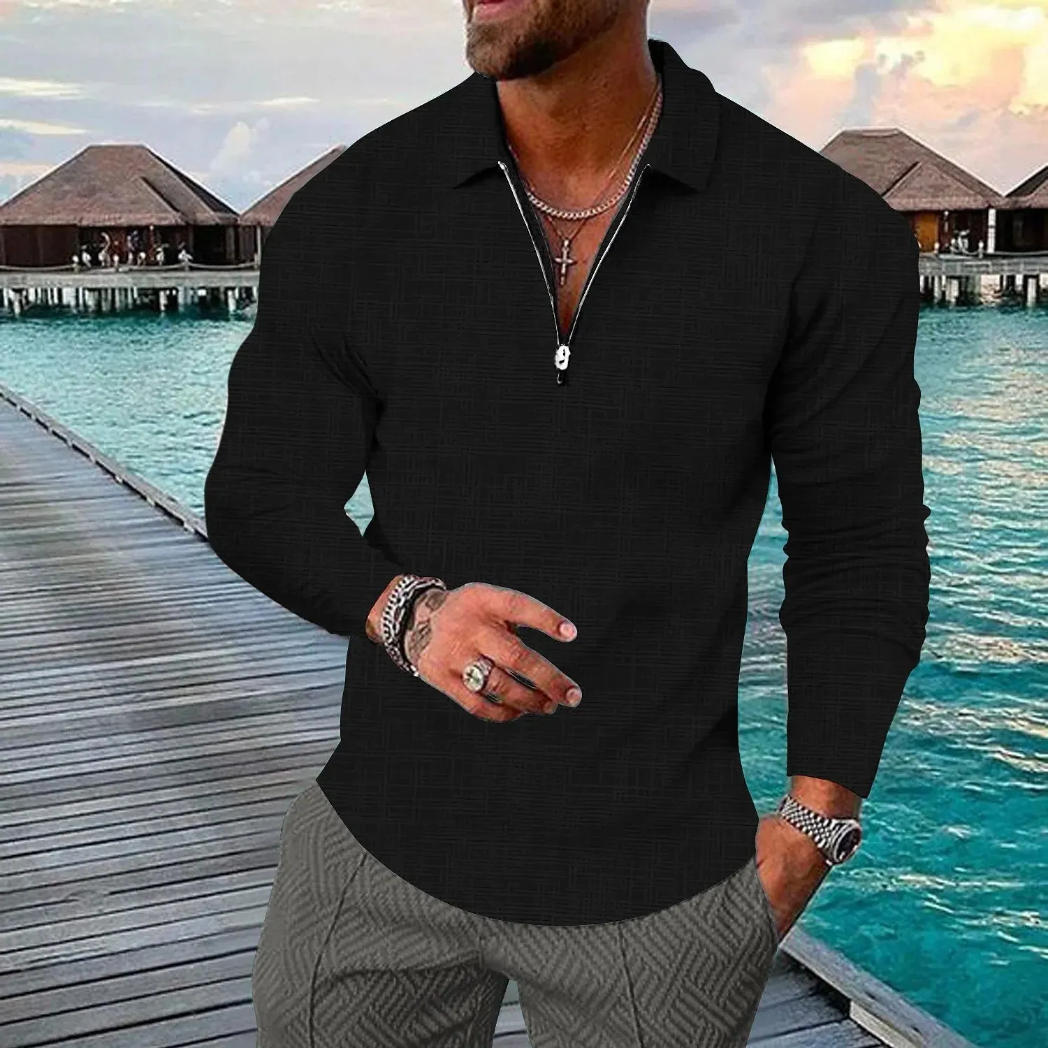 Men's Retro Casual Print Long Sleeve Polo Shirt 64751146TO sold by Manly product image thumbnail 2