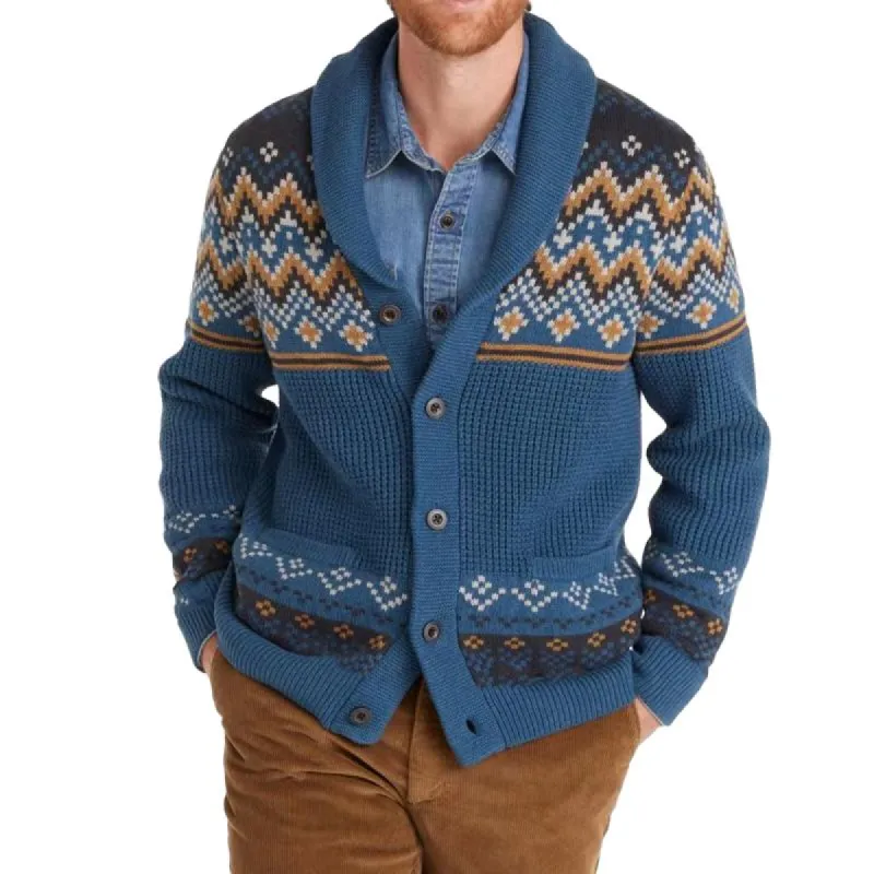 Men's Vintage Lapel Jacquard Long Sleeve Cardigan 74476001Y sold by Manly