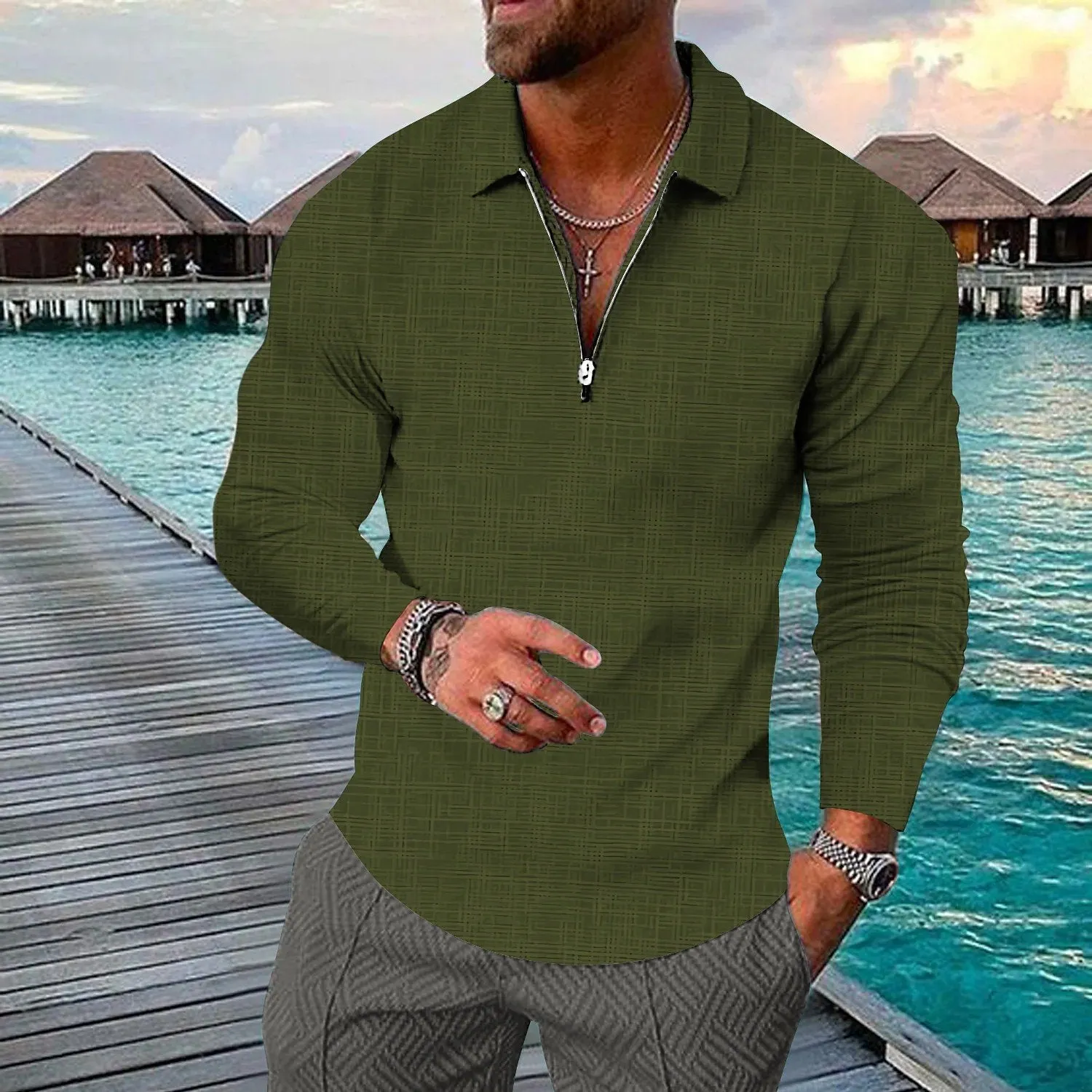 Men's Retro Casual Print Long Sleeve Polo Shirt 64751146TO sold by Manly product image thumbnail 4