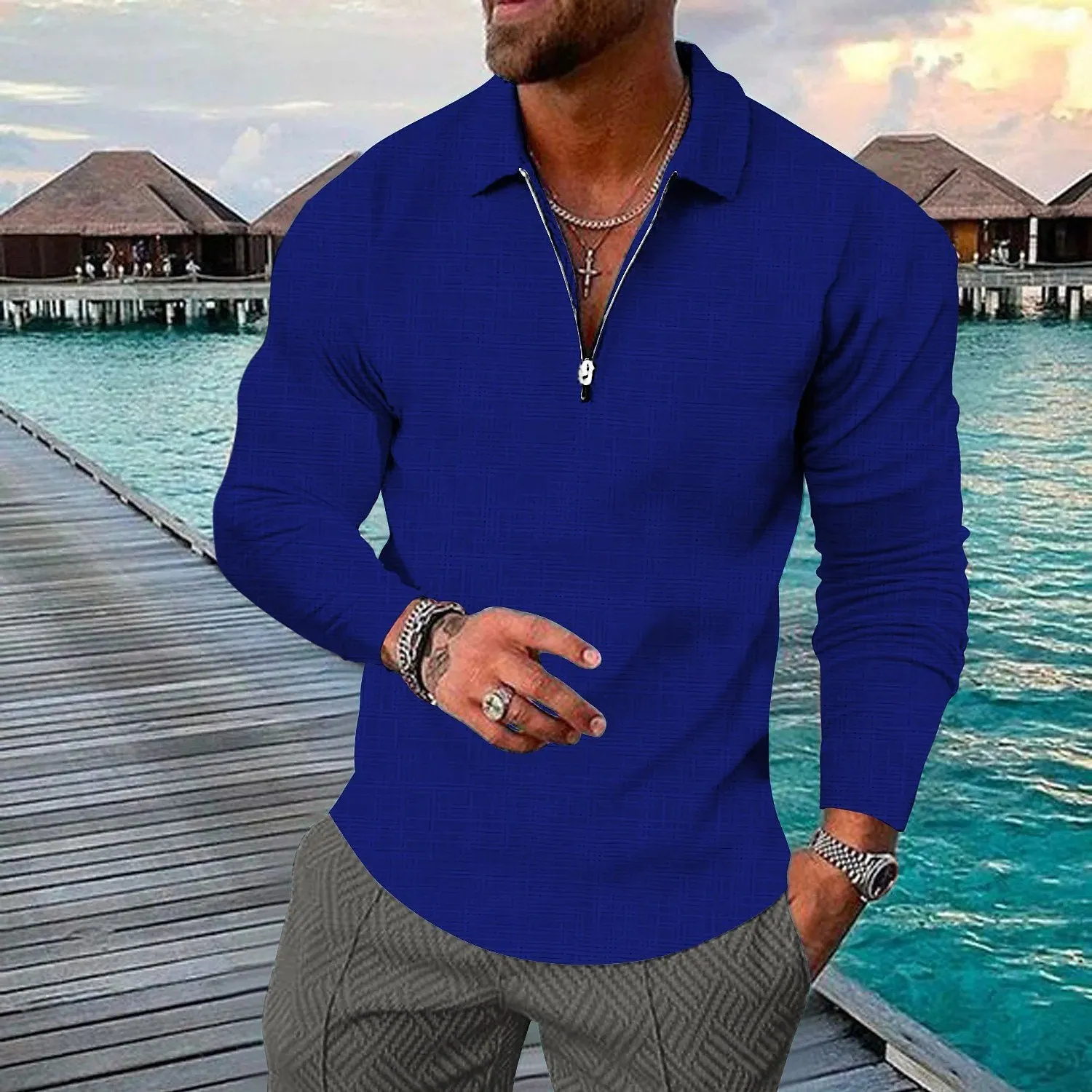 Men's Retro Casual Print Long Sleeve Polo Shirt 64751146TO sold by Manly product image thumbnail 5