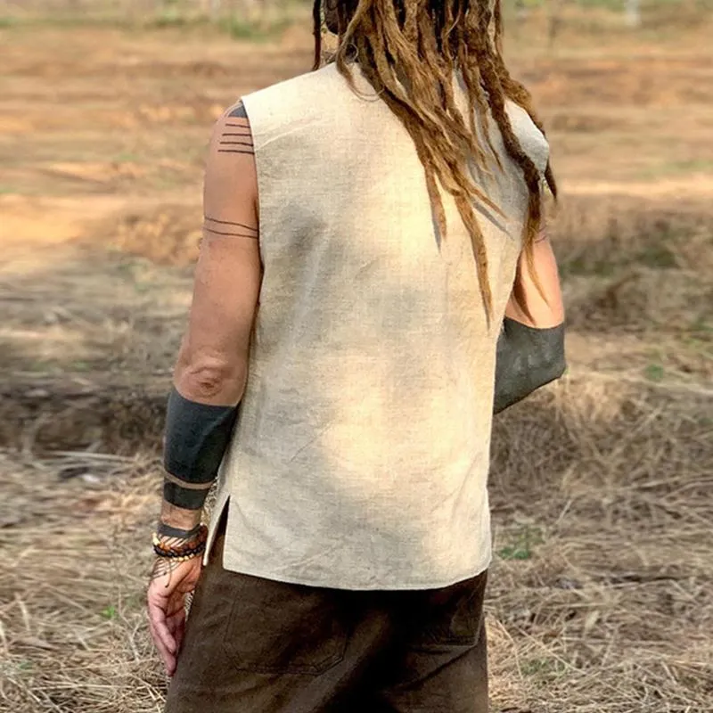 Men's Casual V-neck Sleeveless Cotton Linen Loose Tank Top 83744535M sold by Manly product image thumbnail 3