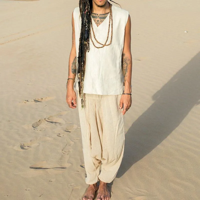 Men's Casual V-neck Sleeveless Cotton Linen Loose Tank Top 83744535M sold by Manly product image thumbnail 4