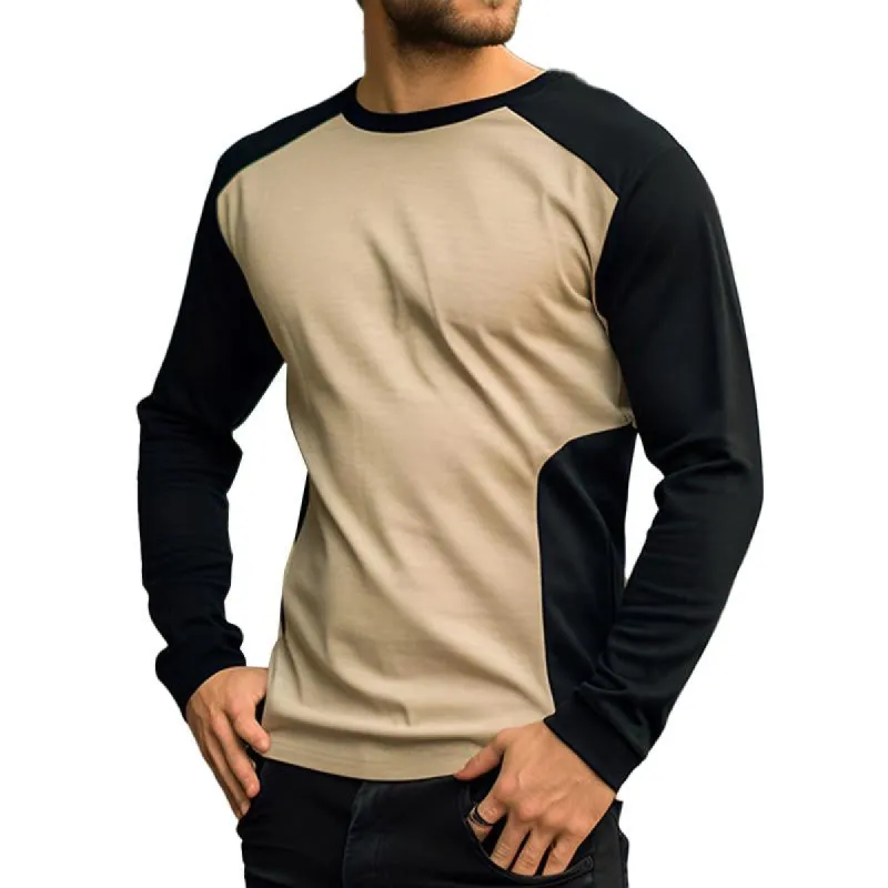 Men's Vintage Colorblock Patchwork Round Neck Long Sleeve T-Shirt 61646610M sold by Manly