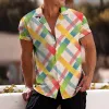 Men's Retro Colorful Plaid Lapel Short Sleeve Shirt 10918372TO sold by Manly