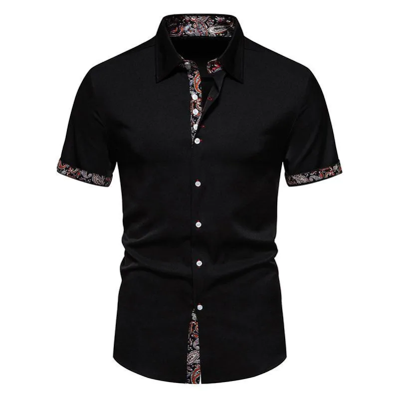 Men's Printed Patchwork Lapel Short-Sleeved Shirt 04446537Y sold by Manly