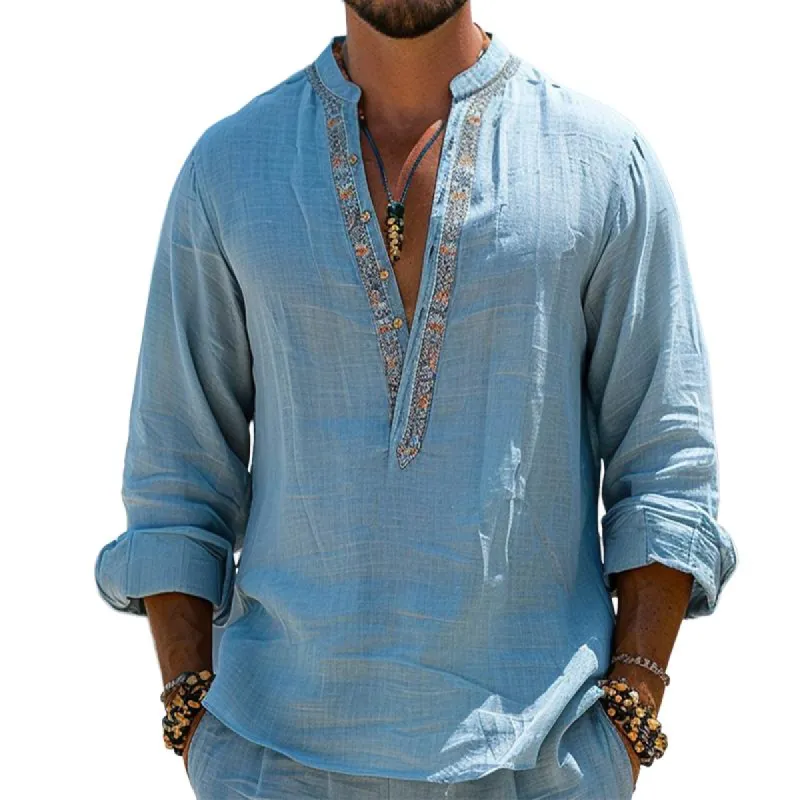 Men's Casual Cotton and Linen Long Sleeve Shirt 58891501TO sold by Manly