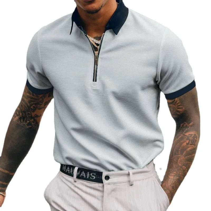 Men's Solid Color POLO Zipper T-Shirt 67741398X sold by Manly