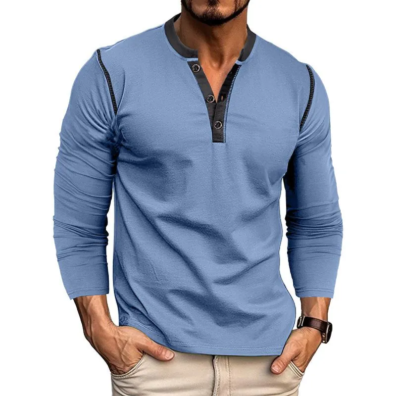 Men's Retro Colorblock Henley Collar Slim Fit Long Sleeve T-Shirt 56213527M sold by Manly