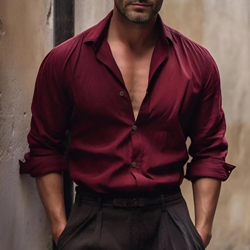 Men's Retro Casual Solid Color Cotton and Linen Long Sleeve Shirt 85895373TO sold by Manly product image thumbnail 2