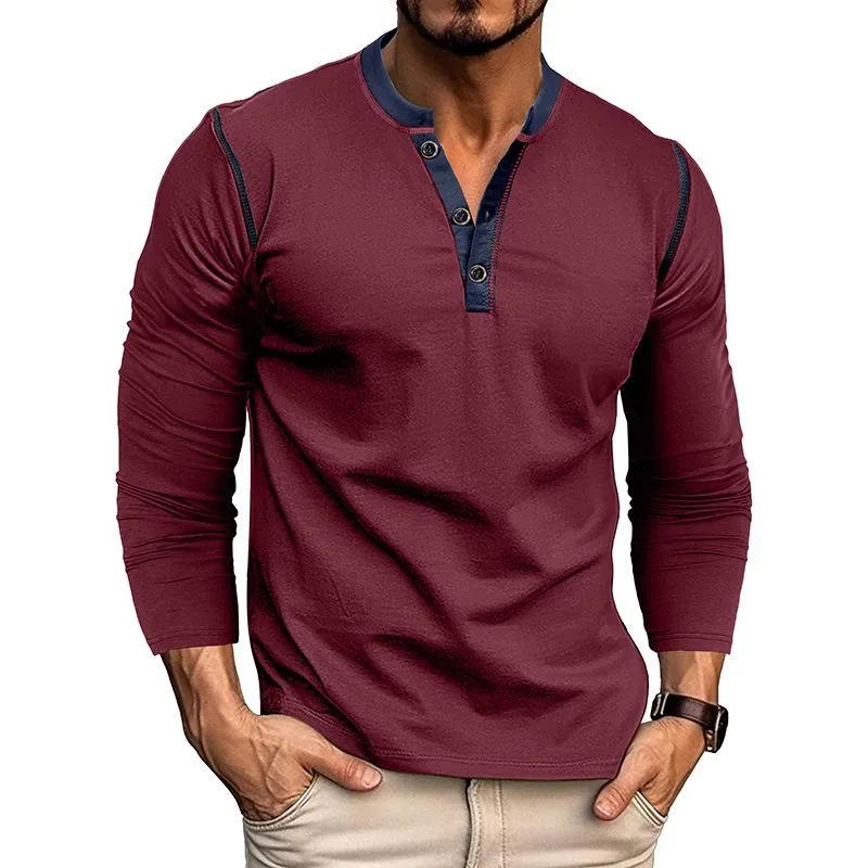 Men's Retro Colorblock Henley Collar Slim Fit Long Sleeve T-Shirt 56213527M sold by Manly product image thumbnail 4
