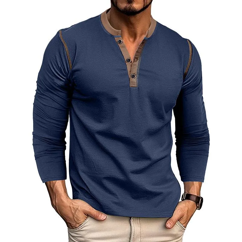 Men's Retro Colorblock Henley Collar Slim Fit Long Sleeve T-Shirt 56213527M sold by Manly product image thumbnail 3