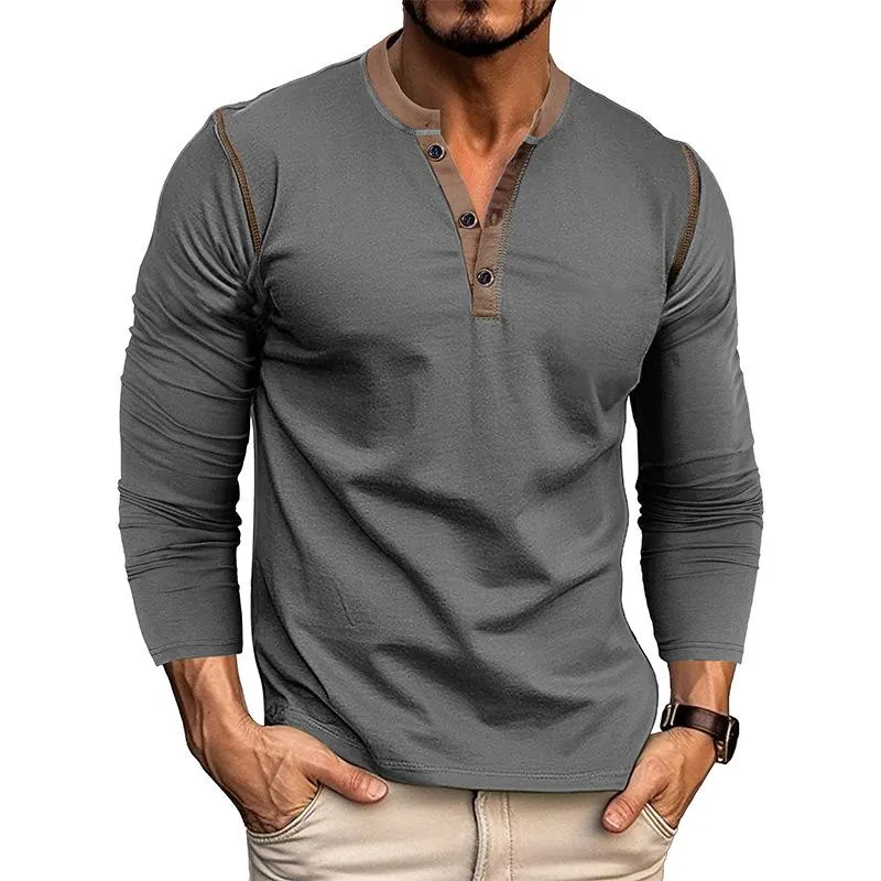 Men's Retro Colorblock Henley Collar Slim Fit Long Sleeve T-Shirt 56213527M sold by Manly product image thumbnail 2