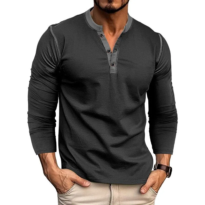 Men's Retro Colorblock Henley Collar Slim Fit Long Sleeve T-Shirt 56213527M sold by Manly product image thumbnail 5