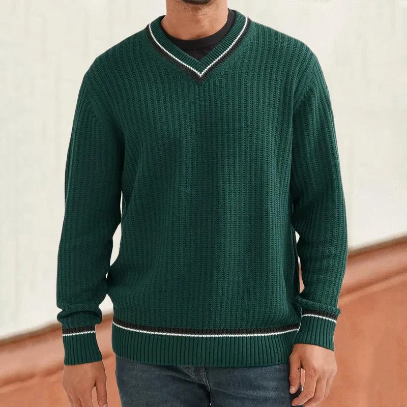 Men's Casual V-Neck Color Block Knitted Pullover Sweater 47251555M sold by Manly product image thumbnail 3