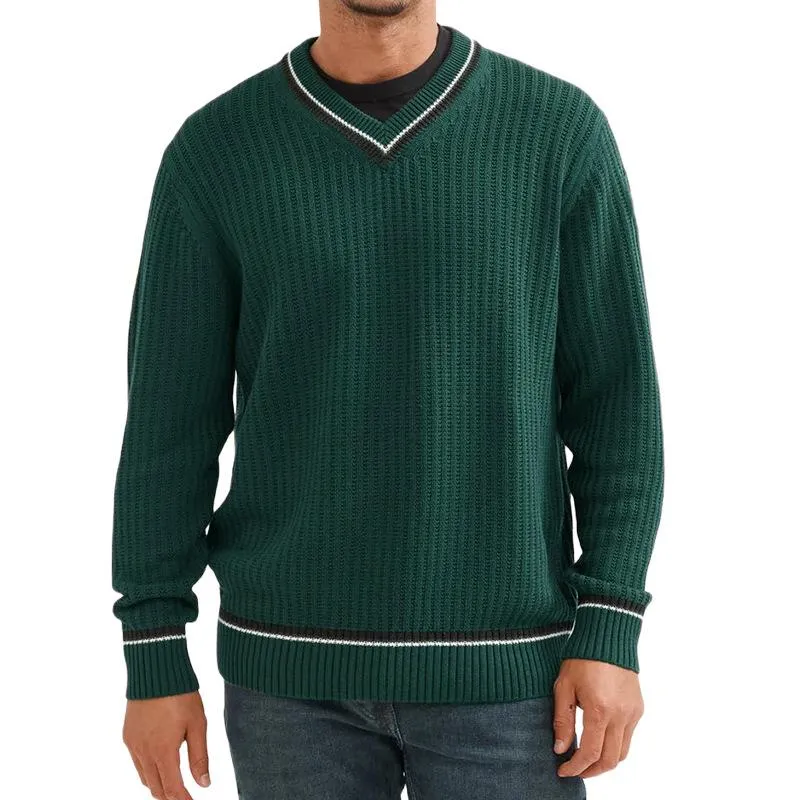 Men's Casual V-Neck Color Block Knitted Pullover Sweater 47251555M sold by Manly