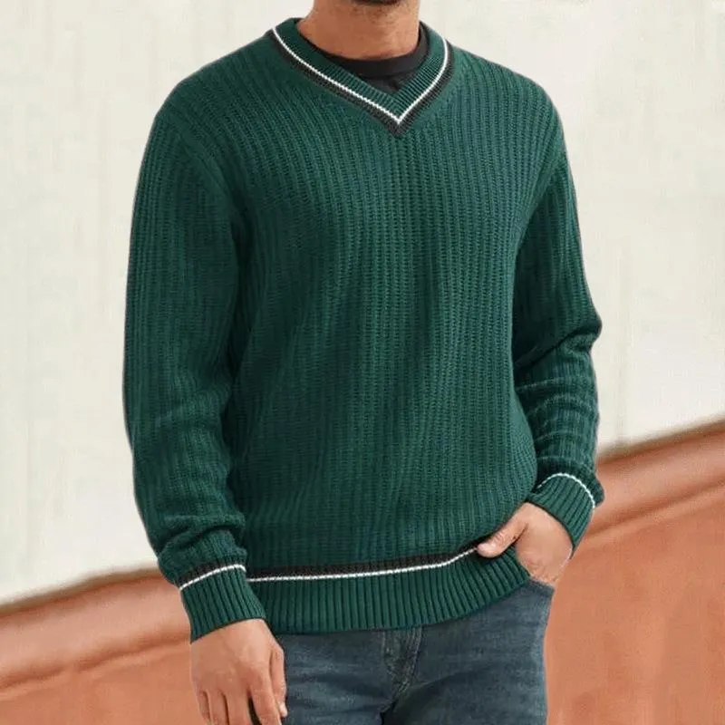 Men's Casual V-Neck Color Block Knitted Pullover Sweater 47251555M sold by Manly product image thumbnail 2