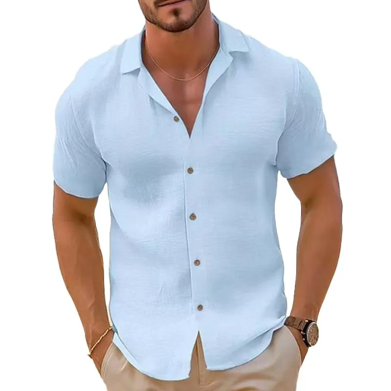 Men's Lapel Solid Color Short Sleeve Shirt 02592045Y sold by Manly