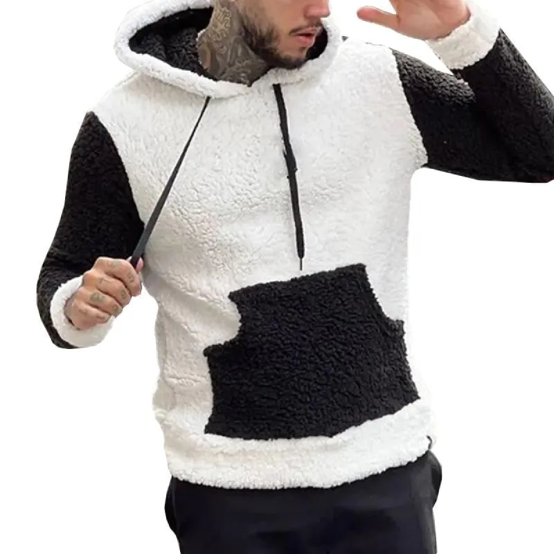 Men's Casual Fleece Color Contrast Loose Stitching Long-Sleeved Hoodie 41886047M sold by Manly