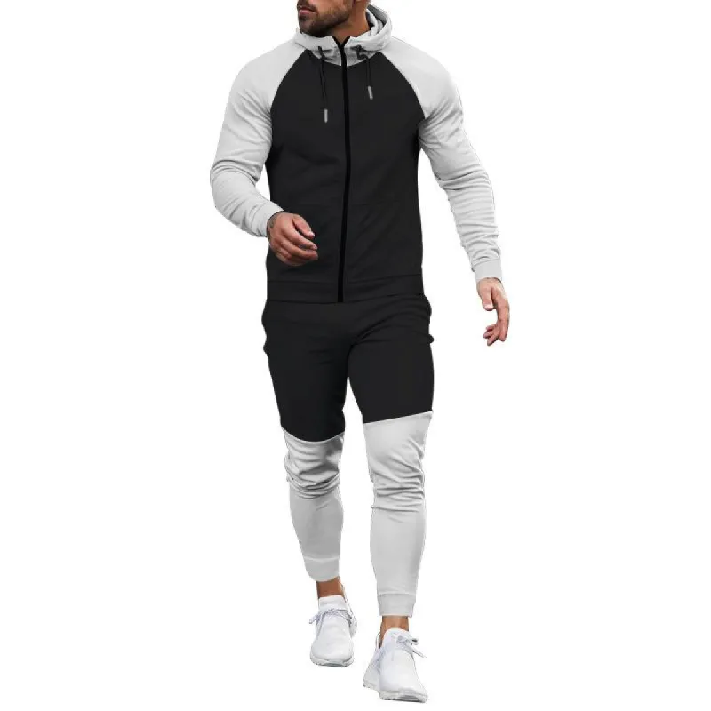 Men's Colorblock Hooded Zipper Jacket Trousers Sports Casual Set 89127555Z sold by Manly