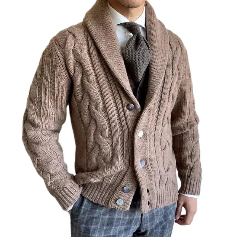 Men's Vintage Lapel Single Breasted Cable Knit Cardigan 99011169Z sold by Manly