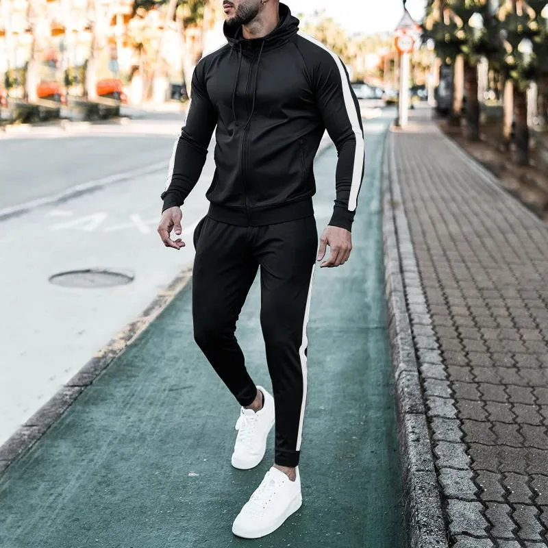 Men's Color Block Hooded Zipper Jacket Trousers Sports Casual Set 39256638Z sold by Manly product image thumbnail 2