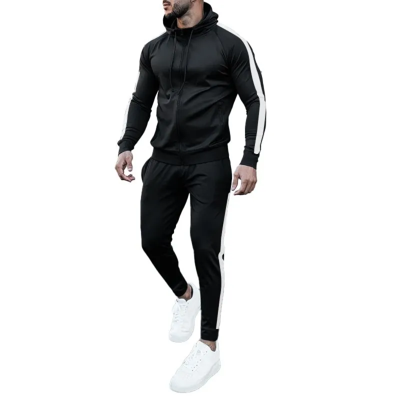 Men's Color Block Hooded Zipper Jacket Trousers Sports Casual Set 39256638Z sold by Manly