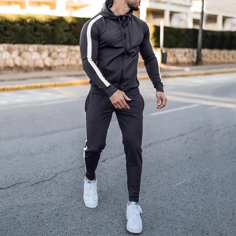 Men's Color Block Hooded Zipper Jacket Trousers Sports Casual Set 39256638Z sold by Manly product image thumbnail 4