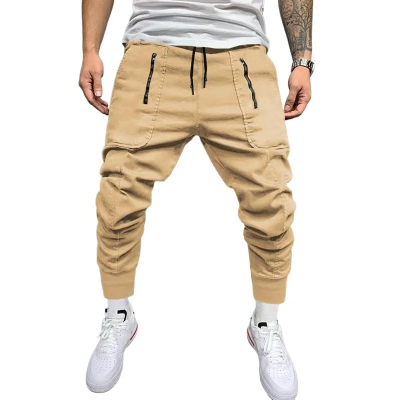 Men's Casual Zipper Pocket Elastic Waist Slim Fit Pants 45566300M sold by Manly