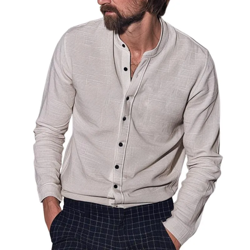 Men's Casual Solid Color Stand Collar Long Sleeve Shirt 83992520TO sold by Manly