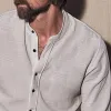 Men's Casual Solid Color Stand Collar Long Sleeve Shirt 83992520TO sold by Manly