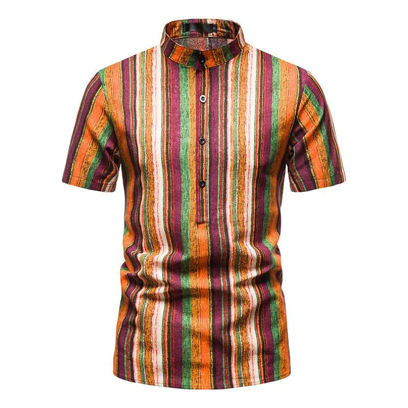 Men's Color Block Graphic Print Half Placket Short Sleeve Casual Shirt 46801541Z made by Manly