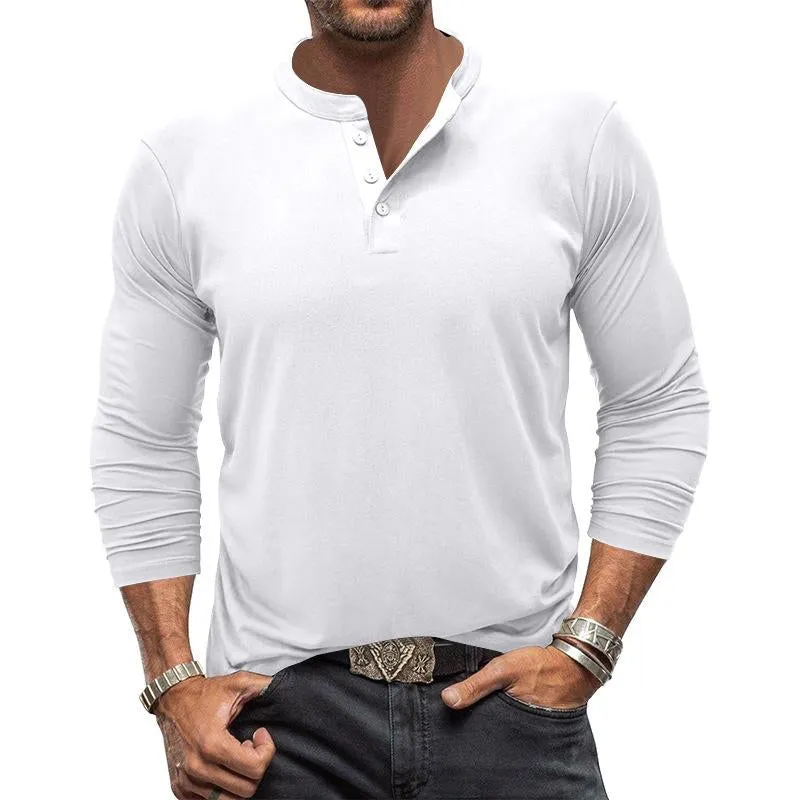 Men's Casual Solid Color Long Sleeve Henley Collar T-Shirt 55508678Y sold by Manly product image thumbnail 4