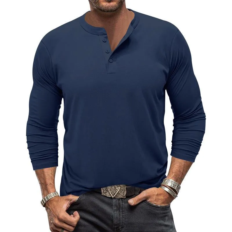 Men's Casual Solid Color Long Sleeve Henley Collar T-Shirt 55508678Y sold by Manly product image thumbnail 2