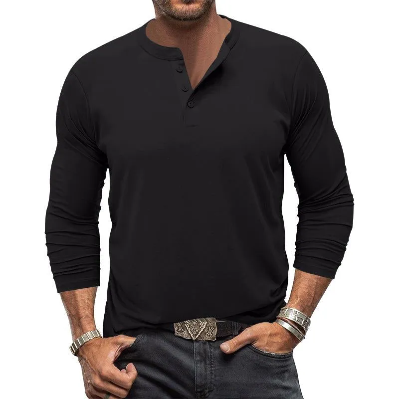 Men's Casual Solid Color Long Sleeve Henley Collar T-Shirt 55508678Y sold by Manly product image thumbnail 5