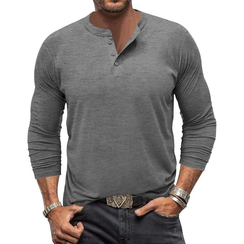 Men's Casual Solid Color Long Sleeve Henley Collar T-Shirt 55508678Y sold by Manly
