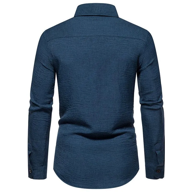 Men's Retro Solid Color Casual Long Sleeve Shirt 86241706Y sold by Manly product image thumbnail 2