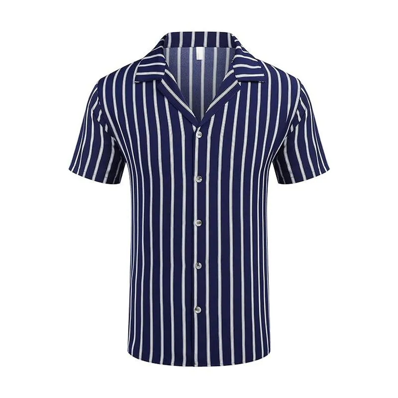 Men's Striped Lapel Short Sleeve Beach Shirt 58520019Z sold by Manly product image thumbnail 4
