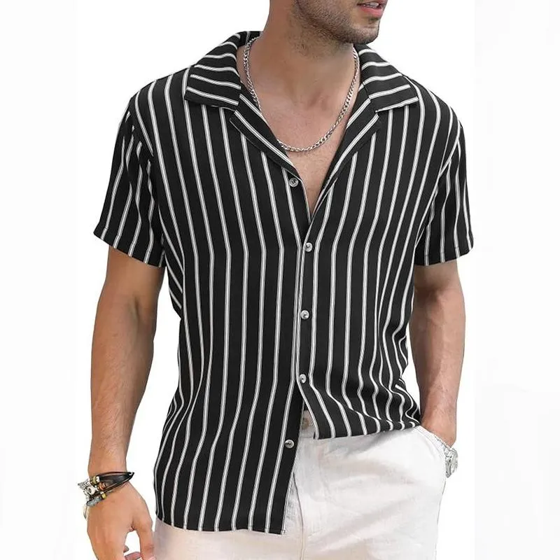 Men's Striped Lapel Short Sleeve Beach Shirt 58520019Z sold by Manly product image thumbnail 2
