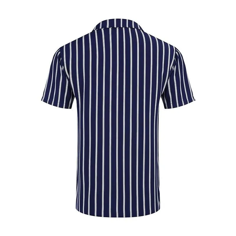 Men's Striped Lapel Short Sleeve Beach Shirt 58520019Z sold by Manly product image thumbnail 5