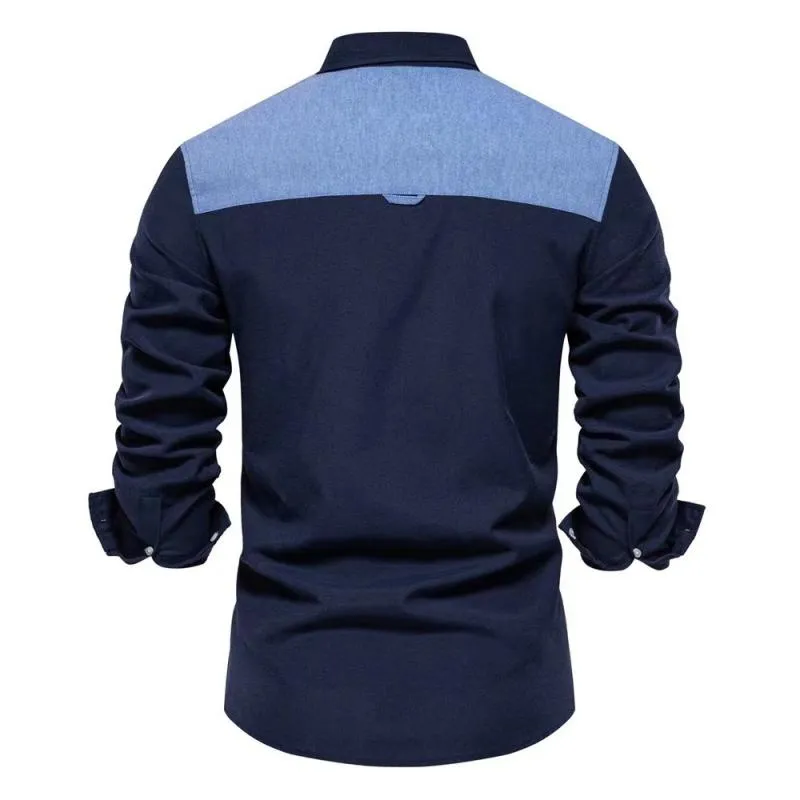 Men's Color Block Casual Chest Pocket Long Sleeve Shirt 01390766Y sold by Manly product image thumbnail 4